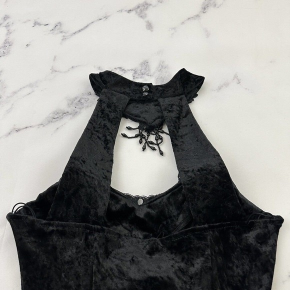 All That Jazz Womens Velvet Cocktail Dress Size L New Black Beaded Choker 90s - Picture 7 of 9